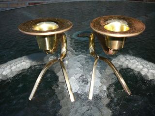 Vintage Mid Century Modern WMF W.  Germany Solid Brass Candle Holders 2
