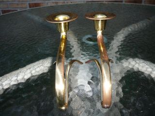 Vintage Mid Century Modern WMF W.  Germany Solid Brass Candle Holders 4