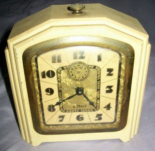 Vintage Antique Gilbert Alarm Clock Tabletop Bedside Old Art Deco