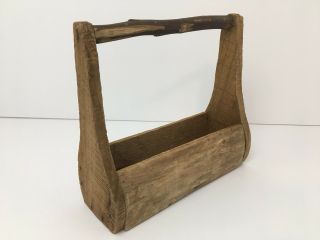 Vintage Wood Tool Caddy Box Carrier Primitive Tote Farmhouse Chic Twig Handle