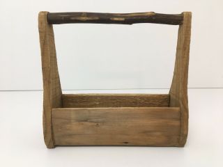 Vintage Wood Tool Caddy Box Carrier Primitive Tote Farmhouse Chic Twig Handle 3