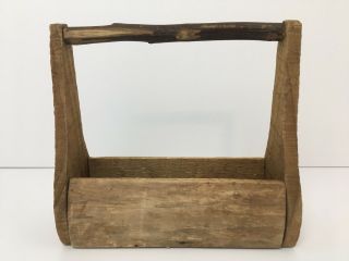 Vintage Wood Tool Caddy Box Carrier Primitive Tote Farmhouse Chic Twig Handle 4