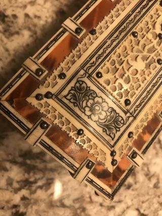 Antique 1850 - 1900 Vizagapatam Faux Tortoise/Bone Jewelry Casket/Box 3