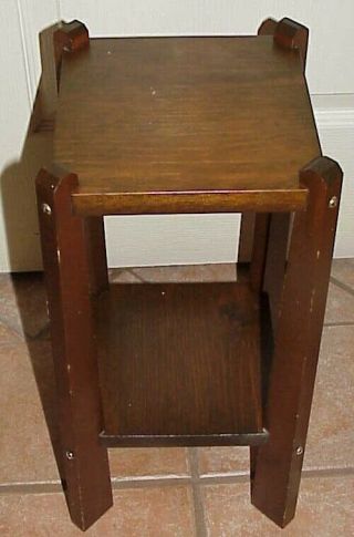 SMALL VINTAGE ANTIQUE ARTS & CRAFTS MISSION SQUARE ACCENT TABLE PLANT STAND 3