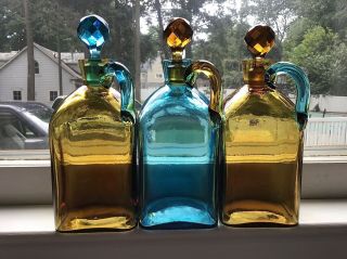 Handmade Colored Glass Square Decanters W Stopper (3) Pos.  Whitefriers Scandinavian