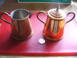 Vintage Copper/brass - Tinned Interior Cream & Suger Made In Holland