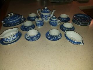 Vintage 30 Piece Made In Japan Blue Willow Child 