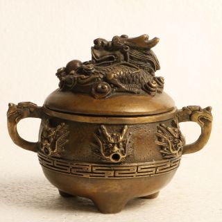 Chinese Copper Incense Burners Carved Exquisite Dragon Incense Burners Kt0044