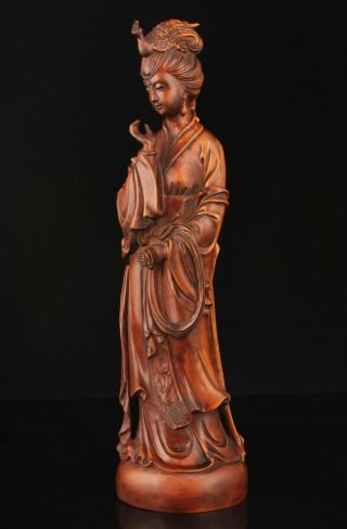 Collectable China Antique Boxwood Carving Classical Belle Statue Home Decoration