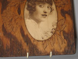 Antique Art Nouveau PICTURE FRAME Pyrography MABEL NORMAND Hollywood Still & Bio 4