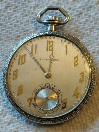 1921 South Bend pocket watch Grade 429 19j 12S 18k white GF 3