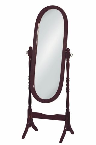 Contemporary Oval Cheval Mirror,  Floor Standing,  Mahogany Finish Frame