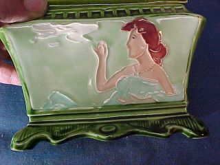 Early 20thc ART NOUVEAU Style MAJOLICA TOBACCO HUMIDOR w Woman,  Pipe Design 2