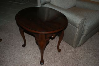 Queen Anne Solid Cherry End Table With Glass Top (22/22/26) By Peter Revington