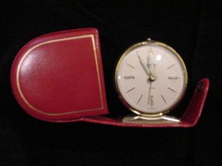 Vintage Linden Black Forest Travel Alarm Clock In Red Leather Case - West Germany