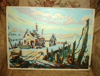 1954 Vintage Paint By Number Canvas Port Of Yesterday,  Palmer Impressionist Pbn