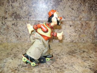 Vintage Japanese Tin Toy By Tps (skating Hobo Clown) Tin Litho Wind Up Toy
