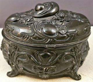 Antique Jennings Brothers Art Nouveau Lined Oval Jewelry Casket Water Lily Nr