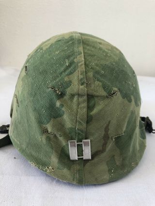 Rare Vietnam War Captains Helmet With Camo Cover & Rare Netting & Graffiti