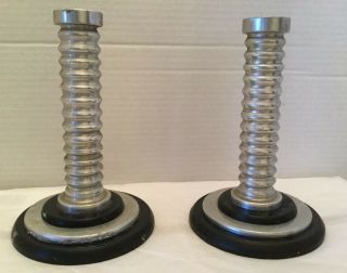 Vtg Industrial Style Decor Candlesticks - Metal - 7 " - Cleaning & Tlc Midcentury