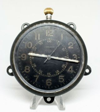 RARE WWII LONGINES MILITARY AIRCRAFT COCKPIT CLOCK WATCH BLACK DIAL CAL.  19.  71N 3
