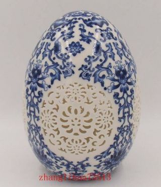 200mm Handmade Hollowed Porcelain Egg Shape Vase Blue And White Deco Art