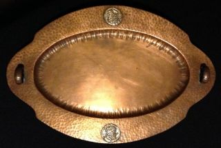 Vtg.  Benedict Handicraft Copper 1200 Arts & Crafts Hammered Tray W/dionysos Coin