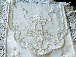 Antique English Regency Period Silk Work Embroidery On Jean Fabric Ladies Pouch
