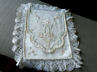 Antique English Regency Period Silk Work Embroidery on Jean Fabric Ladies Pouch 2