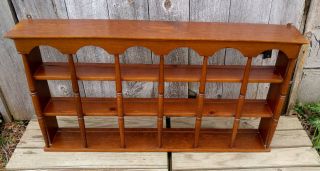 Vintage Mid Century Wood Walnut? 3 Tier 18 Plate Teacup Wall Display Shelf Rack