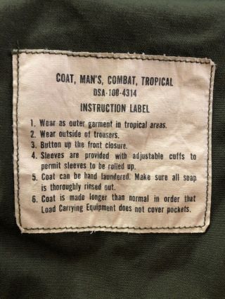 Vintage U.  S.  Army Coat Men’s Combat Tropical Green Uniform Shirt Vietnam War 8