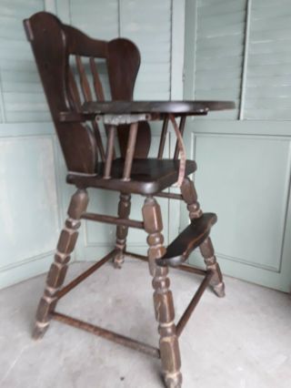 Vintage Wood Baby High Chair Jenny Lind Wooden Upcycle Safety Strap  2