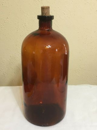 Large Vintage Jar Medicine Apothecary Brown Amber Glass Bottle 5.  5 " X 13 "