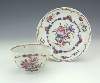 Antique Chinese Porcelain - Hand Painted Oriental Flowers Tea Bowl & Saucer