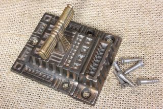 Old Cabinet Catch Cupboard Latch Basket Weave Vintage Screws Brass T Handle