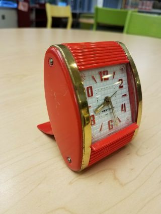 Vtg 60s Rare Red Westclox Roll Cover Windup Travel Alarm Clock Luminous Face Usa