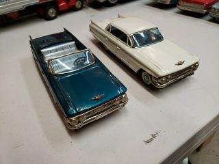 Vintage Tin Toy Cars Cadillacs Friction Bandai Japan 8 " Long Good Shape