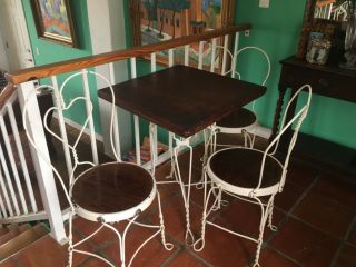 Antique Oak Ice Cream Parlor Table And Chairs