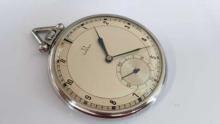 Mens Vintage Omega Open Face Pocket Watch 15j,  Steel Case Art Deco SERVICED 12