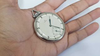 Mens Vintage Omega Open Face Pocket Watch 15j,  Steel Case Art Deco SERVICED 2