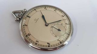 Mens Vintage Omega Open Face Pocket Watch 15j,  Steel Case Art Deco SERVICED 6