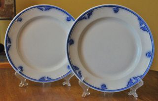 2 Antique Flow Blue Ironstone Staffordshire Large Plates Elsmore Forster Tulip