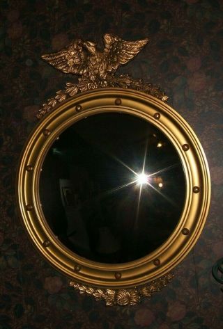 Antique American Federal Convex Bullseye Mirror American Eagle Gold Wooden Frame