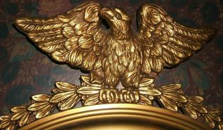 Antique American Federal Convex Bullseye Mirror American Eagle Gold Wooden Frame 3