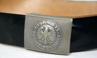 Vintage German Army Black Leather Belt Bundeswehr Insignia Buckle