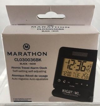 Marathon Cl030036bk Atomic Travel Alarm Clock W/ Auto Night Light Feature E41