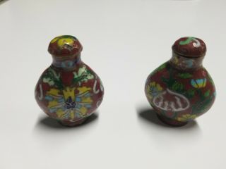 Rare Vintage Ching Dynasty Chinese Cloisonne Snuff Bottle Set Of 2.