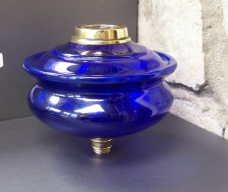 Antique Cobalt/bristol Blue Glass Oil Lamp Font / Fount,  Duplex Screw Collar