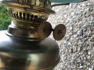 RARE Vintage Brass Duplex Oil Lamp Made in England Double Green Victorian Etched 3
