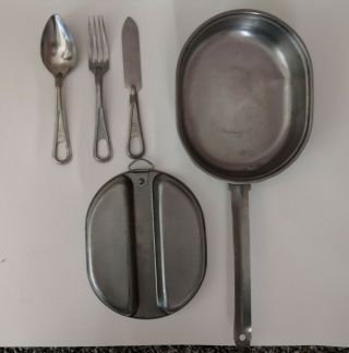 Stainless Steel U.  S.  Military Issued Camping Mess Kit W Spoon Knife Fork